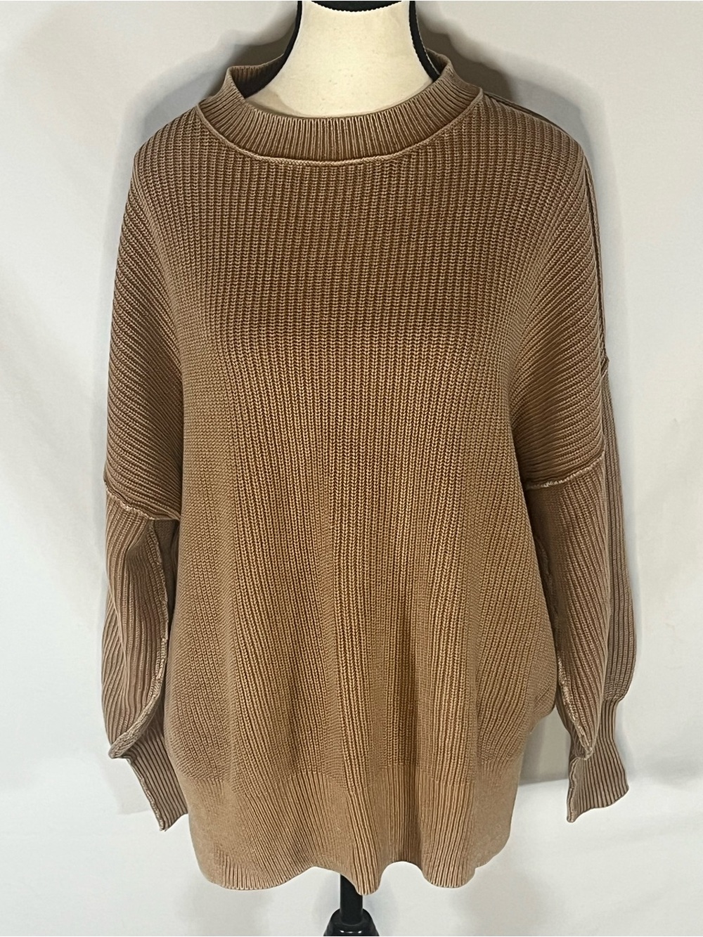 Aerie Love This Moment Brown Ribbed Sweater Shaker Stitch Side Slit Small